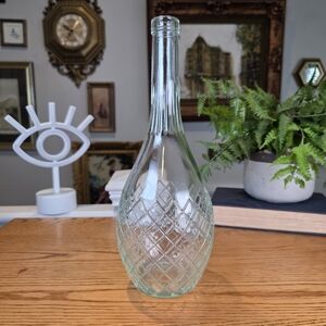 Vintage Iridescent Glass Diamond Quilted Decanter | 11" Mid-Century Bottle